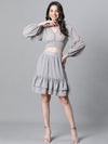 Grizzle Grey Elasticated Lurex Printed Partywear Women Skirt-W23111WSK004