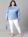 Women Plus Size Blue Round Neck Long Sleeve Top-W23121PBL001