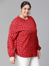 Women Plus Size Red Round Neck Long Sleeve Animal Print Top-W23121PBL003