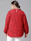 Women Plus Size Red Round Neck Long Sleeve Animal Print Top-W23121PBL003