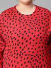 Women Plus Size Red Round Neck Long Sleeve Animal Print Top-W23121PBL003