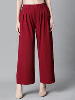 Women Solid Maroon Elasticated Flare Pant-W23129WP0002