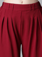 Women Solid Maroon Elasticated Flare Pant-W23129WP0002