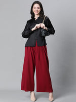 Women Solid Maroon Elasticated Flare Pant-W23129WP0002