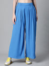 Women Solid Blue Elasticated Flare Pant-W23129WP0003