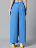 Women Solid Blue Elasticated Flare Pant-W23129WP0003