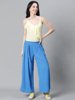 Women Solid Blue Elasticated Flare Pant-W23129WP0003