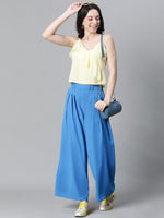 Women Solid Blue Elasticated Flare Pant-W23129WP0003