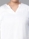 Women Plus Size  Soild White Long Sleeve V-Neck Top-W23135PBL004