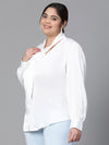 Women Plus Size White V-Neck With Tie-Knot Long Sleeve Top-W23136PBL004