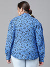 Women Plus Size Blue Animal Print V-Neck With Tie-Knot Long Sleeve Top-W23136PBL005