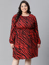 Women Plus Size Zebra Print Multicolor Elsaticated Tie-Knotted Knee-Length Dress-W23137PDR002