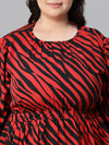 Women Plus Size Zebra Print Multicolor Elsaticated Tie-Knotted Knee-Length Dress-W23137PDR002