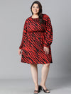 Women Plus Size Zebra Print Multicolor Elsaticated Tie-Knotted Knee-Length Dress-W23137PDR002