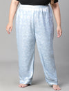 Women Plus Size Blue Satin Jaquard Elasticated Relaxed Pajama-W23141PNW012