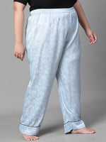 Women Plus Size Blue Satin Jaquard Elasticated Relaxed Pajama-W23141PNW012