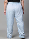 Women Plus Size Blue Satin Jaquard Elasticated Relaxed Pajama-W23141PNW012