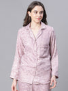 Women Lilac Texture Print Button Detailed Long Sleeveopen Collar Relaxed Nightwear  Shirt-W23146WNWR03