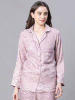 Women Lilac Texture Print Button Detailed Long Sleeveopen Collar Relaxed Nightwear  Shirt-W23146WNWR03