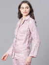 Women Lilac Texture Print Button Detailed Long Sleeveopen Collar Relaxed Nightwear  Shirt-W23146WNWR03