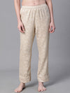 Women Beige Color Texture Print Elasticated Nightwear Pajama-W23147WNW002