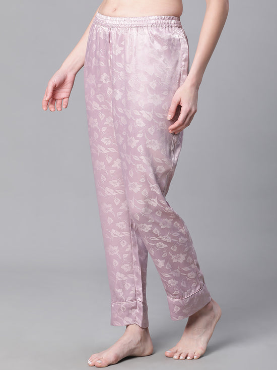 Women Lilac Color Texture Print Elasticated Nightwear Pajama-W23147WNW003