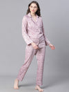 Women Lilac Color Texture Print Elasticated Nightwear Pajama-W23147WNW003