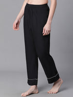 Women Solid Black Elasticated Nightwear Pajama-W23147WNW004