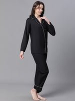 Women Solid Black Elasticated Nightwear Pajama-W23147WNW004