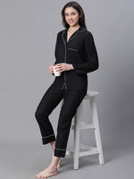 Women Solid Black Elasticated Nightwear Pajama-W23147WNW004