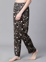 Women Floral Print Black Elasticated Nightwear Pajama-W23147WNW006