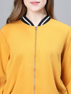 Women Mustard V-Neck Zip Lined Long Sleeve Bomber Jacket-W23209WBJ003