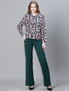 Women Multicolor Floral Print Round Neck Buttoned Long Sleeve Cotton Bomber Jacket-W23217WBJ003