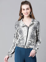 Women Multicolor Animal Print Open Collared Zip Lined Long Sleeve Bomber Jacket-W23221WBJ002