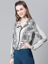 Women Multicolor Animal Print Open Collared Zip Lined Long Sleeve Bomber Jacket-W23221WBJ002