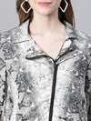 Women Multicolor Animal Print Open Collared Zip Lined Long Sleeve Bomber Jacket-W23221WBJ002