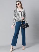 Women Multicolor Animal Print Open Collared Zip Lined Long Sleeve Bomber Jacket-W23221WBJ002