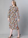 Women Multicolor Floral Print Round Neck Long Sleeve Long Dress-W23227WDR002