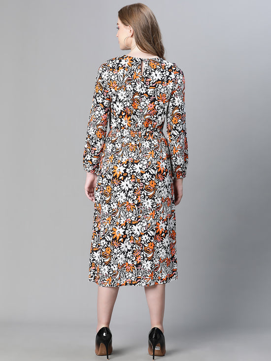 Women Multicolor Floral Print Round Neck Long Sleeve Long Dress-W23227WDR002