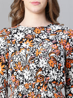 Women Multicolor Floral Print Round Neck Long Sleeve Long Dress-W23227WDR002