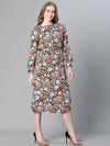 Women Multicolor Floral Print Round Neck Long Sleeve Long Dress-W23227WDR002