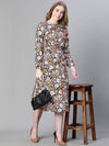 Women Multicolor Floral Print Round Neck Long Sleeve Long Dress-W23227WDR002