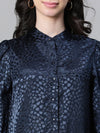 Women Soild Blue Round Neck Long Sleeve Casual Dress-W23228WDR005