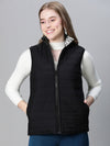 Women Black Animal Print Zip Lined Sleeveless Reversible Jacket-W23236WJK001