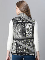 Women Black Animal Print Zip Lined Sleeveless Reversible Jacket-W23236WJK001