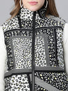 Women Black Animal Print Zip Lined Sleeveless Reversible Jacket-W23236WJK001