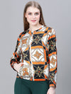 Women Multicolor Printed Round Neck Zipped Long Sleeve Bomber Jacket-W23241WBJ002