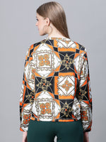 Women Multicolor Printed Round Neck Zipped Long Sleeve Bomber Jacket-W23241WBJ002