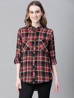 Women Multicolor Check Print Collared Long Sleeve Cotton Shirt-W23244WSH005