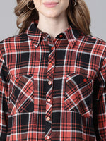 Women Multicolor Check Print Collared Long Sleeve Cotton Shirt-W23244WSH005